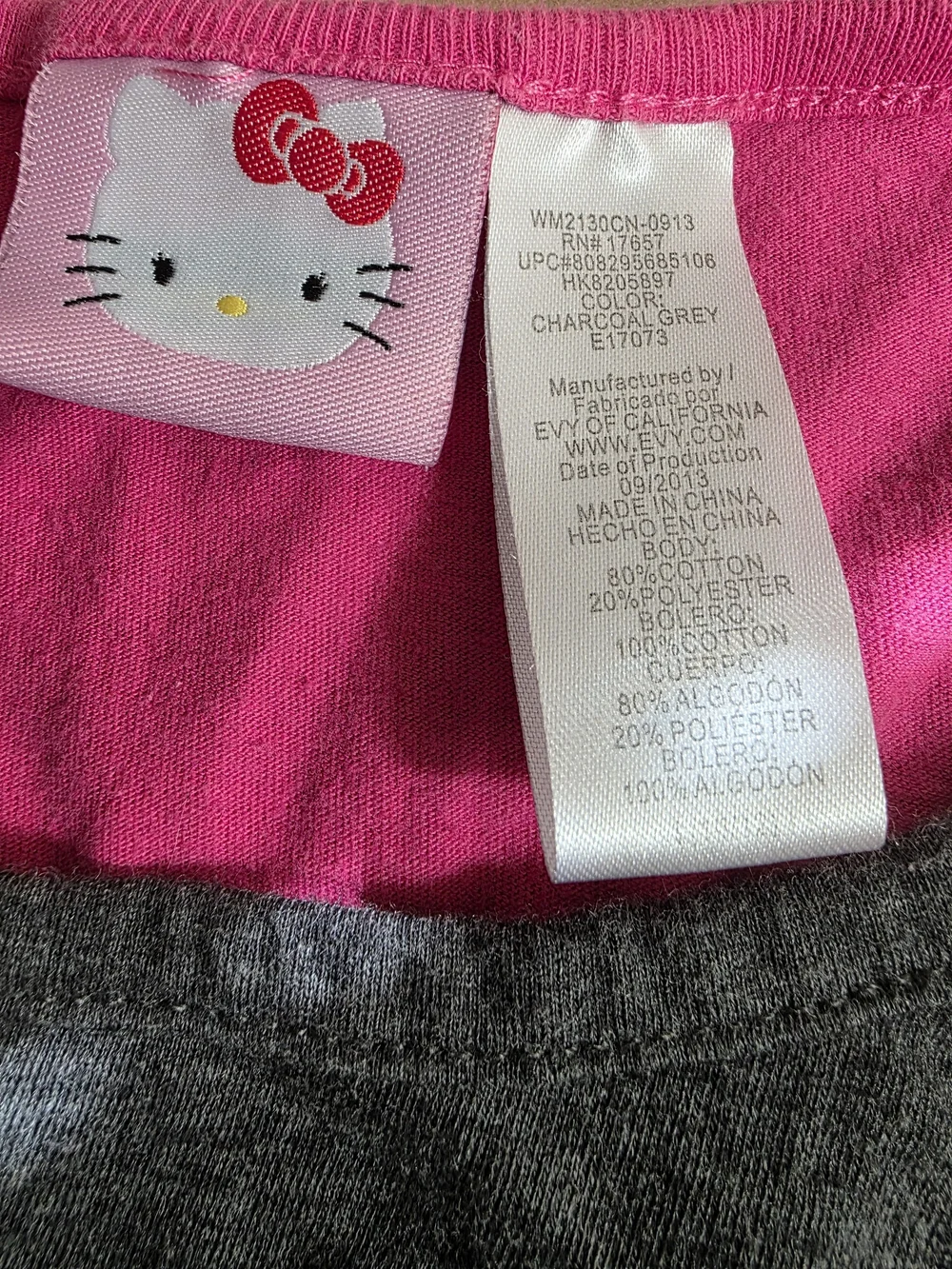 Hello Kitty Girls' 10-12 Pink & Charcoal Graphic Top